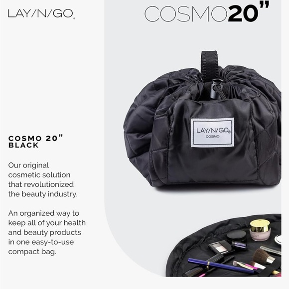 New Lay-n-Go Cosmo Drawstring Cosmetic Pouch Makeup Organizer Toiletry Bag Black - Picture 2 of 5